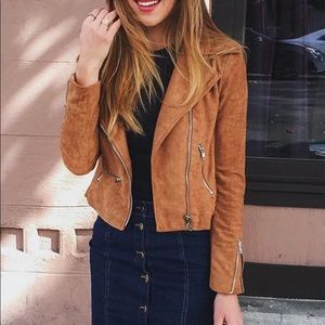 Faux Suede Leather Moto Jacket